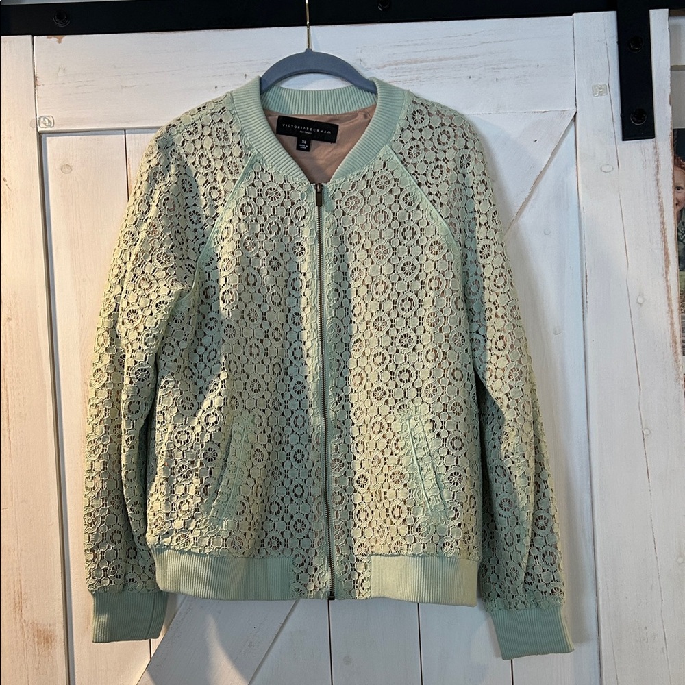 Victoria Beckham for Target Mint Lace Bomber Jacket Zip Up XL - Picture 3 of 7